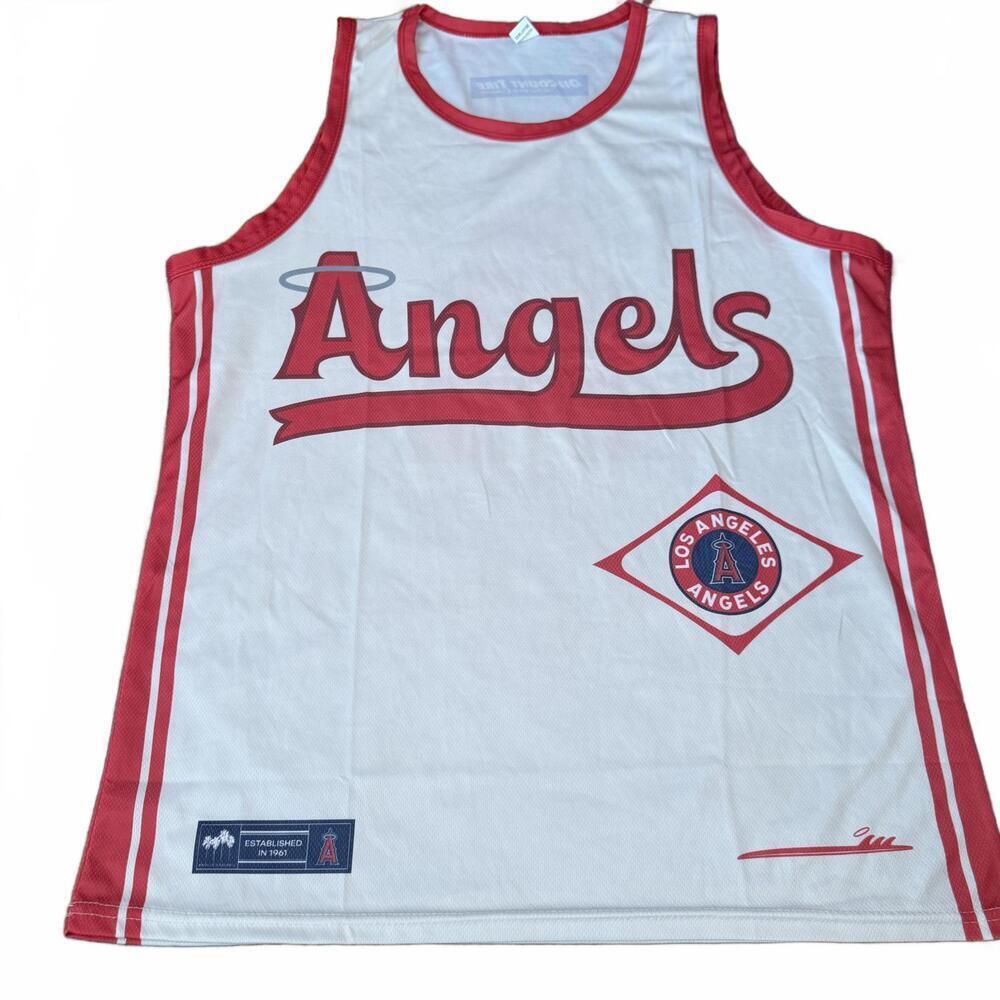 Los Angeles Angels Baseball Jersey Tank Top Red White Mesh XL